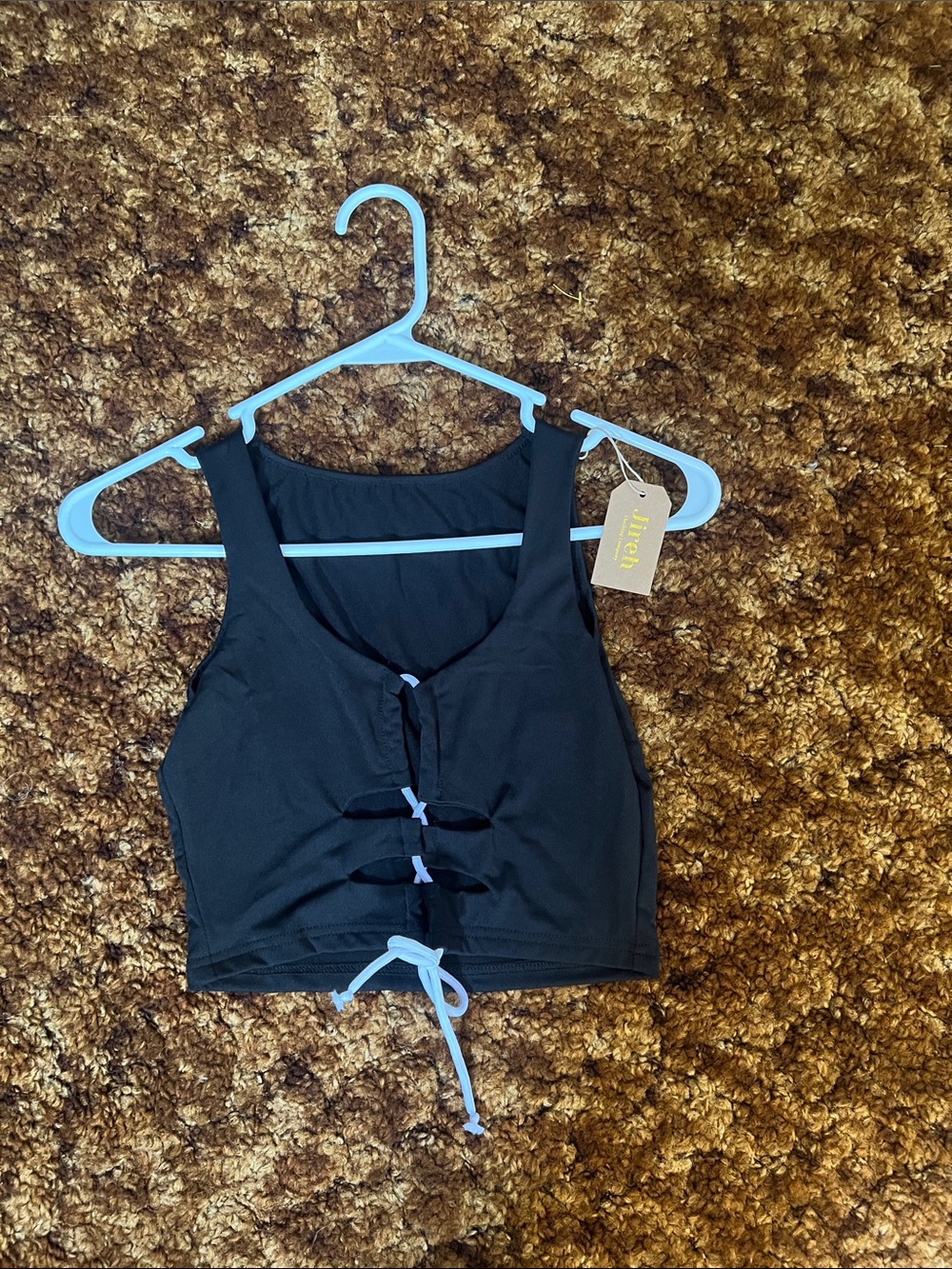 Black Lace-Up Crop Tank Top -